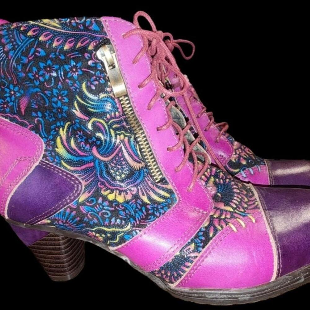 MetCandy SuperLadyStar womens 9.5 Purple Pink Boho Paisley Lace-Up Ankle Boots - Picture 6 of 7